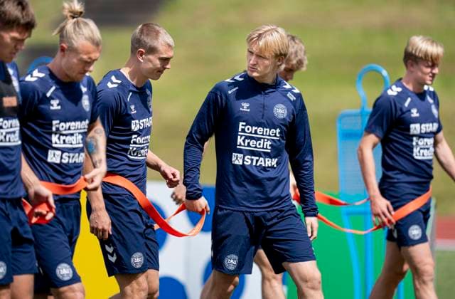 Kasper Dolberg, Rasmus Nissen Kristensen, Simon Kjaer, Victor Kristiansen and Jannik Vestergaard during Denmarks national soccer team s training in Freudenstadt, Germany, Wednesday June 12, 2024 , Freudenstadt Tyskland Copyright: Ritzau Scanpix LiselottexSabroex spdk20240612-113408-L
