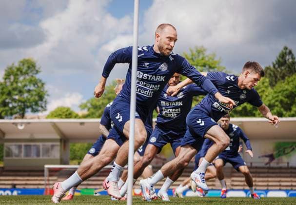 Christian Eriksen and Joakim Maehle during Denmarks national soccer team s training in Freudenstadt, Germany, Wednesday June 12, 2024 , Freudenstadt Tyskland Copyright: Ritzau Scanpix LiselottexSabroex spdk20240612-114124-L