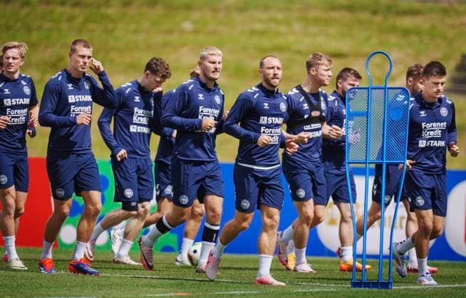 Christian Eriksen, Victor Kristiansen, Rasmus Nissen Kristensen, Andreas Skov Olsen, Jonas Wind, Rasmus Hoejlund and Joakim Maehle during Denmarks national soccer team s training in Freudenstadt, Germany, Wednesday June 12, 2024 , Freudenstadt Tyskland Copyright: Ritzau Scanpix LiselottexSabroex spdk20240612-120808-L