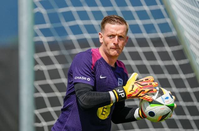 Jordan Pickford of England England Training Session and press conference, PK, Pressekonferenz UEFA European Championship, EM, Europameisterschaft 2024, Group C, Football, Spa & Golf Resort Weimarer Land, Blankenhain, Germany, 12 Jun 2024 EDITORIAL USE ONLY No use with unauthorised audio, video, data, fixture lists, club league logos or live services. Online in-match use limited to 120 images, no video emulation. No use in betting, games or single club league player publications.  Copyright: xDavexShopland Shutterstockx 14523751n