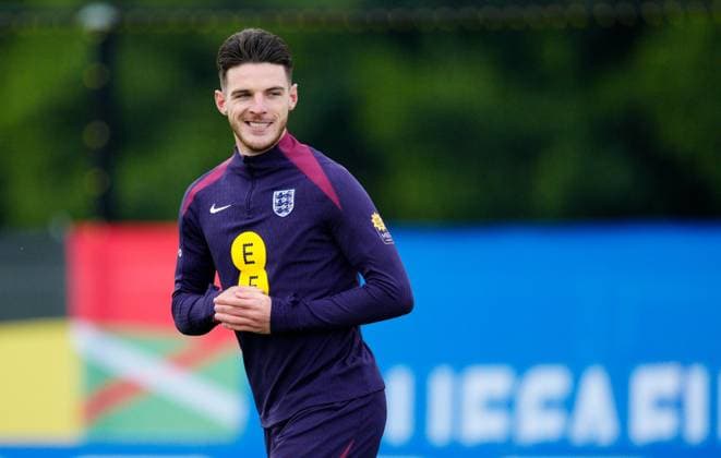 Declan Rice of England England Training Session and press conference, PK, Pressekonferenz UEFA European Championship, EM, Europameisterschaft 2024, Group C, Football, Spa & Golf Resort Weimarer Land, Blankenhain, Germany, 12 Jun 2024 EDITORIAL USE ONLY No use with unauthorised audio, video, data, fixture lists, club league logos or live services. Online in-match use limited to 120 images, no video emulation. No use in betting, games or single club league player publications.  Copyright: xDavexShopland Shutterstockx 14523751u