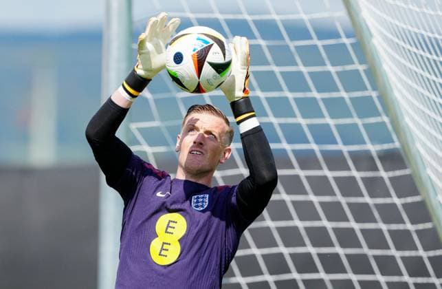 Goalkeeper Jordan Pickford of England England Training Session and press conference, PK, Pressekonferenz UEFA European Championship, EM, Europameisterschaft 2024, Group C, Football, Spa & Golf Resort Weimarer Land, Blankenhain, Germany, 12 Jun 2024 EDITORIAL USE ONLY No use with unauthorised audio, video, data, fixture lists, club league logos or live services. Online in-match use limited to 120 images, no video emulation. No use in betting, games or single club league player publications.  Copyright: xDavexShopland Shutterstockx 14523751bd