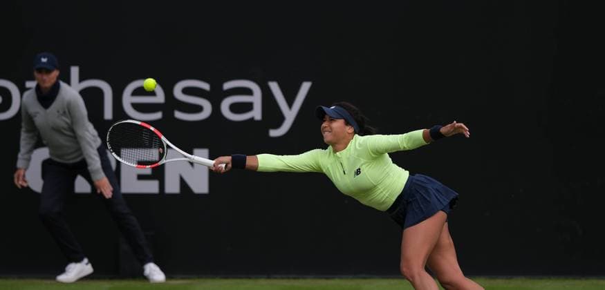 12th June 2024; Lexus Nottingham Tennis Centre, Nottingham, England; Rothesay Nottingham Open, Day 3; Heather Watson plays a forehand shot to Karolina Pliskova, womens singles  ActionPlus1265375020240612 PaulxBonser