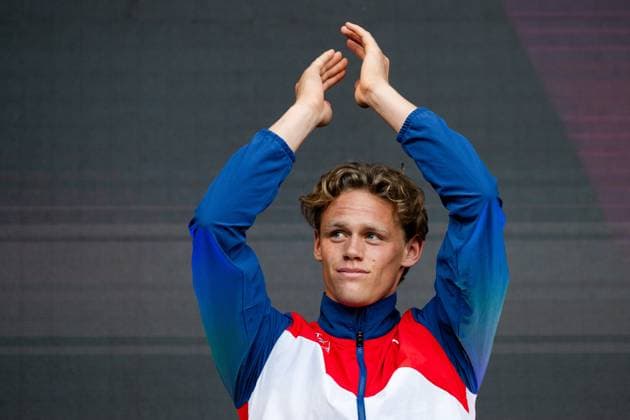 240612 Sander Aae Skotheim of Norway celebrates on the podium after men s decathlon during day 6 of the 2024 European Athletics Championships on June 12, 2024 in Rome. Photo: Vegard Grott BILDBYRAN kod VG VG0622 bbeng friidrott athletics friidrett friidrotts-em em friidretts-em 2024 european athletics championships jubel Copyright: VEGARDxGRoTT BB240612VG001_20240612