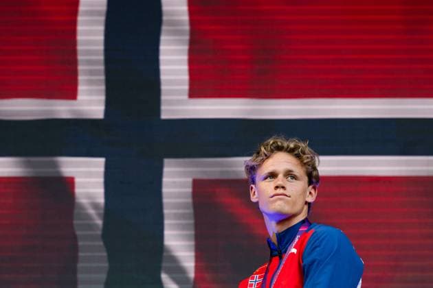 240612 Sander Aae Skotheim of Norway celebrates on the podium after men s decathlon during day 6 of the 2024 European Athletics Championships on June 12, 2024 in Rome. Photo: Vegard Grott BILDBYRAN kod VG VG0622 bbeng friidrott athletics friidrett friidrotts-em em friidretts-em 2024 european athletics championships jubel Copyright: VEGARDxGRoTT BB240612VG005_20240612