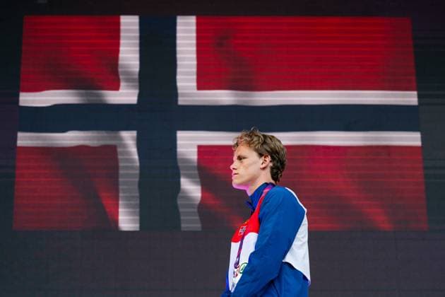 240612 Sander Aae Skotheim of Norway celebrates on the podium after men s decathlon during day 6 of the 2024 European Athletics Championships on June 12, 2024 in Rome. Photo: Vegard Grott BILDBYRAN kod VG VG0622 bbeng friidrott athletics friidrett friidrotts-em em friidretts-em 2024 european athletics championships jubel Copyright: VEGARDxGRoTT BB240612VG007_20240612