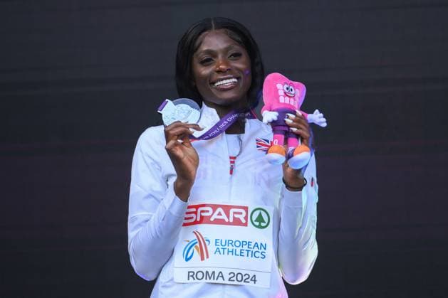 Daryll Neita of Great Britain shows the medal during the medal ceremony of Women s 200m European Athletics Championships, Day Six, Athletics, Stadio Olimpico, Rome, Italy - 12 Jun 2024  Copyright: xNikolaxKrstic Shutterstockx 14523558d