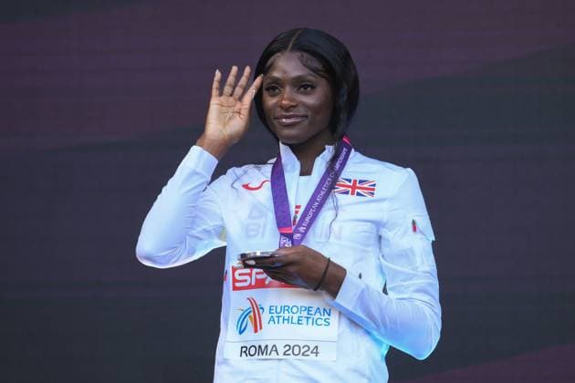 Daryll Neita of Great Britain celebrates during the medal ceremony of Women s 200m European Athletics Championships, Day Six, Athletics, Stadio Olimpico, Rome, Italy - 12 Jun 2024  Copyright: xNikolaxKrstic Shutterstockx 14523558a