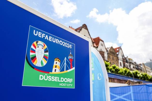 Fussball, UEFA EURO, EM, Europameisterschaft,Fussball 2024 Host City Düsseldorf vor dem Start der Europameisterschaft 2024 12.06.2024, Düsseldorf Logo der Host City Düsseldorf Düsseldorf Nordrhein-Westfahlen Deutschland