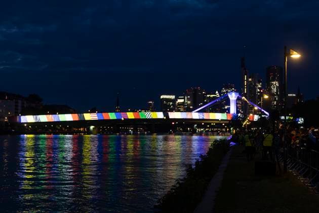 Lichtershow Flößerbrücke Frankfurt am Main zur Eröffnung der Fanmeile, 12.06.2024 Lichtershow Flößerbrücke Frankfurt, Frankfurt am Main, Weseler Werft, 12.6.2024 Copyright: xBEAUTIFULxSPORTS Gawlikx