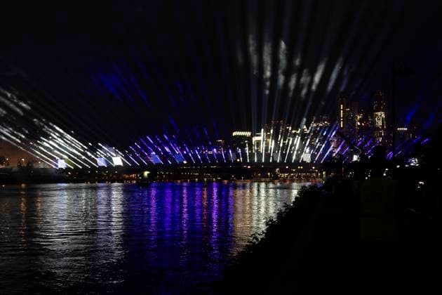 Lichtershow Flößerbrücke Frankfurt am Main zur Eröffnung der Fanmeile, 12.06.2024 Lichtershow Flößerbrücke Frankfurt, Frankfurt am Main, Weseler Werft, 12.6.2024 Copyright: xBEAUTIFULxSPORTS Gawlikx