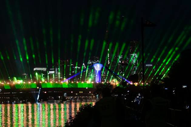 Lichtershow Flößerbrücke Frankfurt am Main zur Eröffnung der Fanmeile, 12.06.2024 Lichtershow Flößerbrücke Frankfurt, Frankfurt am Main, Weseler Werft, 12.6.2024 Copyright: xBEAUTIFULxSPORTS Gawlikx