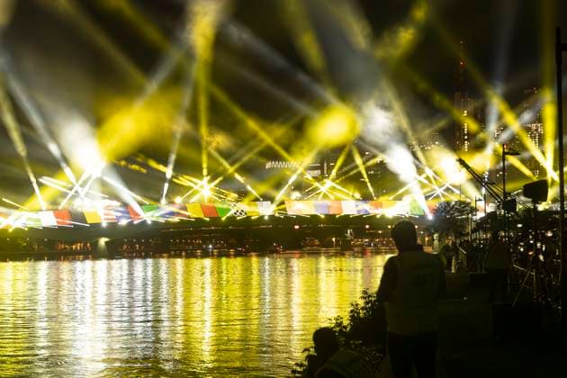 Lichtershow Flößerbrücke Frankfurt am Main zur Eröffnung der Fanmeile, 12.06.2024 Lichtershow Flößerbrücke Frankfurt, Frankfurt am Main, Weseler Werft, 12.6.2024 Copyright: xBEAUTIFULxSPORTS Gawlikx