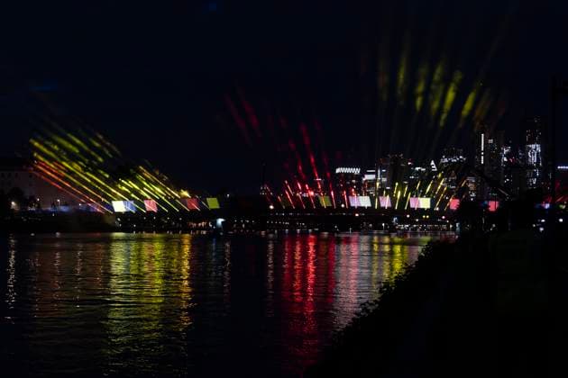 Lichtershow Flößerbrücke Frankfurt am Main zur Eröffnung der Fanmeile, 12.06.2024 Lichtershow Flößerbrücke Frankfurt, Frankfurt am Main, Weseler Werft, 12.6.2024 Copyright: xBEAUTIFULxSPORTS Gawlikx