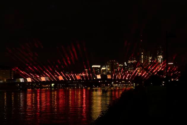 Lichtershow Flößerbrücke Frankfurt am Main zur Eröffnung der Fanmeile, 12.06.2024 Lichtershow Flößerbrücke Frankfurt, Frankfurt am Main, Weseler Werft, 12.6.2024 Copyright: xBEAUTIFULxSPORTS Gawlikx