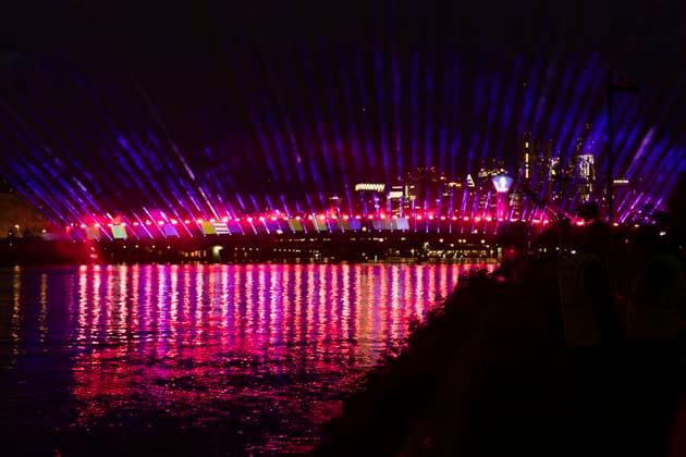 Lichtershow Flößerbrücke Frankfurt am Main zur Eröffnung der Fanmeile, 12.06.2024 Lichtershow Flößerbrücke Frankfurt, Frankfurt am Main, Weseler Werft, 12.6.2024 Copyright: xBEAUTIFULxSPORTS Gawlikx
