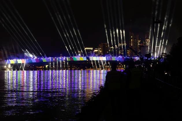 Lichtershow Flößerbrücke Frankfurt am Main zur Eröffnung der Fanmeile, 12.06.2024 Lichtershow Flößerbrücke Frankfurt, Frankfurt am Main, Weseler Werft, 12.6.2024 Copyright: xBEAUTIFULxSPORTS Gawlikx
