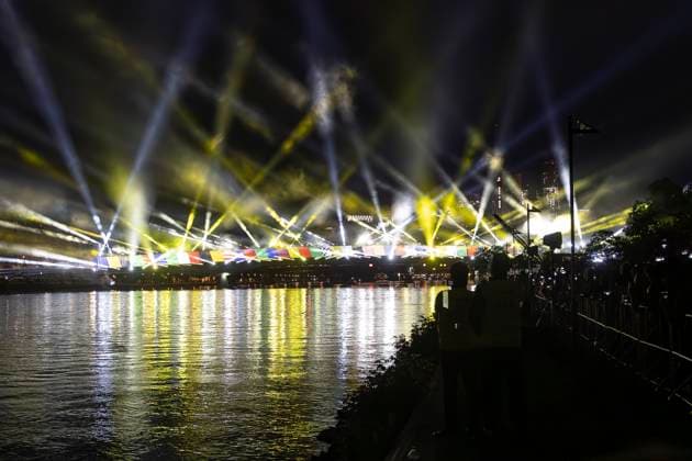 Lichtershow Flößerbrücke Frankfurt am Main zur Eröffnung der Fanmeile, 12.06.2024 Lichtershow Flößerbrücke Frankfurt, Frankfurt am Main, Weseler Werft, 12.6.2024 Copyright: xBEAUTIFULxSPORTS Gawlikx