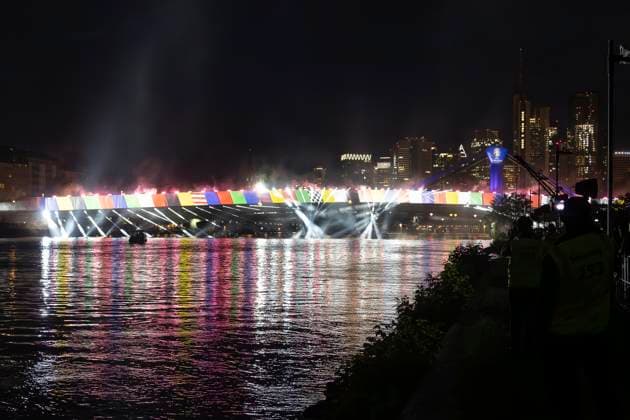Lichtershow Flößerbrücke Frankfurt am Main zur Eröffnung der Fanmeile, 12.06.2024 Lichtershow Flößerbrücke Frankfurt, Frankfurt am Main, Weseler Werft, 12.6.2024 Copyright: xBEAUTIFULxSPORTS Gawlikx