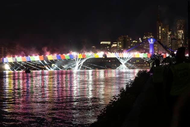 Lichtershow Flößerbrücke Frankfurt am Main zur Eröffnung der Fanmeile, 12.06.2024 Lichtershow Flößerbrücke Frankfurt, Frankfurt am Main, Weseler Werft, 12.6.2024 Copyright: xBEAUTIFULxSPORTS Gawlikx