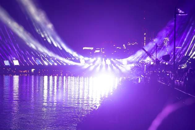Lichtershow Flößerbrücke Frankfurt am Main zur Eröffnung der Fanmeile, 12.06.2024 Lichtershow Flößerbrücke Frankfurt, Frankfurt am Main, Weseler Werft, 12.6.2024 Copyright: xBEAUTIFULxSPORTS Gawlikx