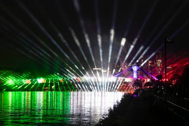 Lichtershow Flößerbrücke Frankfurt am Main zur Eröffnung der Fanmeile, 12.06.2024 Lichtershow Flößerbrücke Frankfurt, Frankfurt am Main, Weseler Werft, 12.6.2024 Copyright: xBEAUTIFULxSPORTS Gawlikx