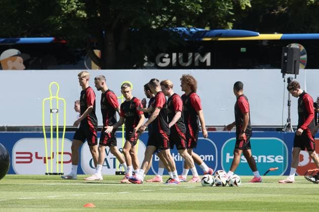 Belgium s players pictured during a training session of Belgian national soccer team Red Devils, Thursday 13 June 2024 at their base camp in Ludwigsburg, Germany, in preparation of the UEFA EURO, EM, Europameisterschaft,Fussball 2024 European Soccer Championships. The Red Devils play in Group F at the Euro 2024 European Championships in Germany. BRUNOxFAHY  x94456771_20240613x