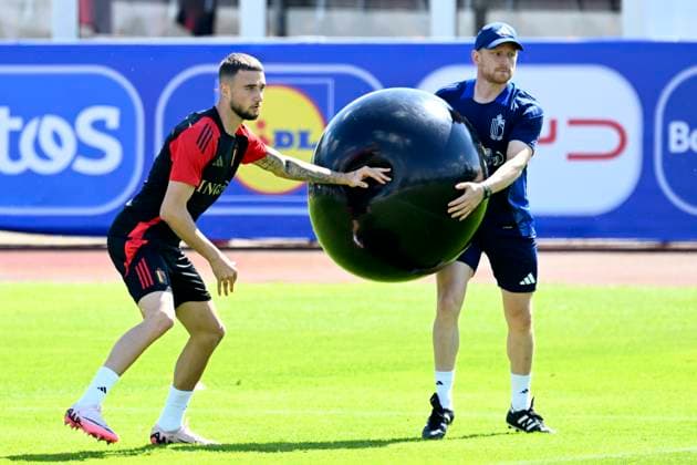 Belgium Media Activities UEFA EURO, EM, Europameisterschaft,Fussball 2024 13 06 2024 FREIBERG AM NECKA, GERMANY - JUNE 13 : Debast Zeno defender of Belgium during a training session of the Belgian Red Devils at the UEFA Euro 2024 European Football Championship tournament on June 13, 2024 in Freiberg am Necka, Germany, 13 06 2024 Freiberg am Necka Germany  Copyright: xVincentxKalutx
