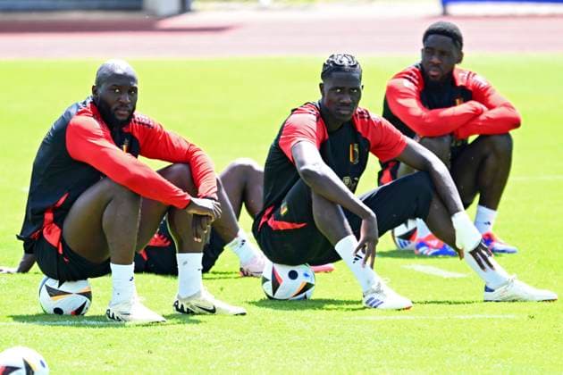 Belgium Media Activities UEFA EURO, EM, Europameisterschaft,Fussball 2024 13 06 2024 FREIBERG AM NECKA, GERMANY - JUNE 13 : Lukaku Romelu forward of Belgium and Onana Amadou midfielder of Belgium during a training session of the Belgian Red Devils at the UEFA Euro 2024 European Football Championship tournament on June 13, 2024 in Freiberg am Necka, Germany, 13 06 2024 Freiberg am Necka Germany  Copyright: xVincentxKalutx