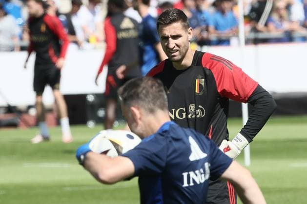 Belgium s goalkeeper Koen Casteels pictured during a training session of Belgian national soccer team Red Devils, Thursday 13 June 2024 at their base camp in Freiberg am Neckar, Germany, in preparation of the UEFA EURO, EM, Europameisterschaft,Fussball 2024 European Soccer Championships. The Red Devils play in Group F at the Euro 2024 European Championships in Germany. BRUNOxFAHY  x94462134_20240613x