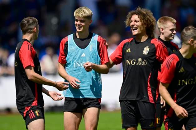 Belgium Media Activities UEFA EURO, EM, Europameisterschaft,Fussball 2024 13 06 2024 FREIBERG AM NECKA, GERMANY - JUNE 13 : Castagne Timothy defender of Belgium, De Ketelaere Charles midfielder of Belgium and Faes Wout defender of Belgium pictured during a training session of the Belgian Red Devils at the UEFA Euro 2024 European Football Championship tournament on June 13, 2024 in Freiberg am Necka, Germany, 13 06 2024 Freiberg am Necka Germany  Copyright: xPeterxDexVoechtx
