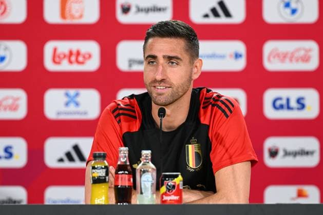 Belgium Media Activities UEFA EURO, EM, Europameisterschaft,Fussball 2024 13 06 2024 FREIBERG AM NECKA, GERMANY - JUNE 13 : Casteels Koen goalkeeper of Belgium talking to the press during a press conference, PK, Pressekonferenz of the Belgian Red Devils at the UEFA Euro 2024 European Football Championship tournament on June 13, 2024 in Freiberg am Necka, Germany, 13 06 2024 Freiberg am Necka Germany  Copyright: xVincentxKalutx