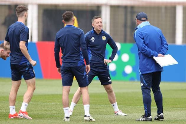 Callum McGregor of Scotland with Steve Clarke, Scotland manager Scotland Training Session, UEFA European Championship, EM, Europameisterschaft 2024, Group A Football, Stadion am Groben, Garmisch-Partenkirchen, Germany, 13 Jun 2024 EDITORIAL USE ONLY No use with unauthorised audio, video, data, fixture lists, club league logos or live services. Online in-match use limited to 120 images, no video emulation. No use in betting, games or single club league player publications. Copyright: xPaulxCurrie Shutterstockx 14523767ba