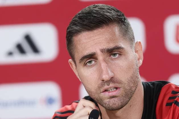 Belgium s goalkeeper Koen Casteels pictured during a press conference, PK, Pressekonferenz of Belgian national soccer team Red Devils, Thursday 13 June 2024 at their base camp in Freiberg am Neckar, Germany, in preparation of the UEFA EURO, EM, Europameisterschaft,Fussball 2024 European Soccer Championships. The Red Devils play in Group F at the Euro 2024 European Championships in Germany. BRUNOxFAHY  x94464639_20240613x