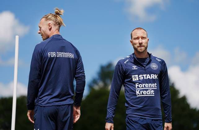 Danish players Christian Eriksen (R) and Simon Kjaer during the national team, Nationalteam s training in Freudenstadt, Germany, Thursday, June 13, 2024. Denmark plays its first match on Sunday against Slovenia in the EURO 2024 Group C. (Photo: Liselotte Sabroe Ritzau Scanpix) , Freudenstadt Tyskland Copyright: Ritzau Scanpix LiselottexSabroex spdk20240613-122418-L