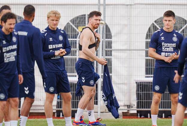 Danish players Thomas Delaney, Kasper Dolberg, Pierre Emile Hoejbjerg and Joakim Maehle during the national team, Nationalteam s training in Freudenstadt, Germany, Thursday, June 13, 2024. Denmark plays its first match on Sunday against Slovenia in the EURO 2024 Group C. (Photo: Liselotte Sabroe Ritzau Scanpix) , Freudenstadt Tyskland Copyright: Ritzau Scanpix LiselottexSabroex spdk20240613-125348-L