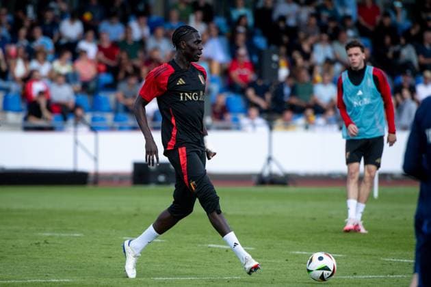 Amadou Onana (Belgien, 24) am Ball, GER, Belgium (BEL), Public Training Session, Fussball Europameisterschaft, UEFA EURO, EM, Europameisterschaft,Fussball 2024, 13.06.2024 GER, Belgium (BEL), Public Training Session, Fussball Europameisterschaft, UEFA EURO 2024, 13.06.2024 Freiberg am Neckar Copyright: xEibner-Pressefoto Memmlerx EP_MMR
