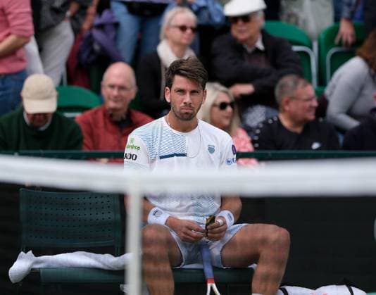 13th June 2024; Lexus Nottingham Tennis Centre, Nottingham, England; Rothesay Nottingham Open, Day 4; Cameron Norrie takes a break between games with Jack Pinnington Jones, mens singles  ActionPlus12653904 PaulxBonser
