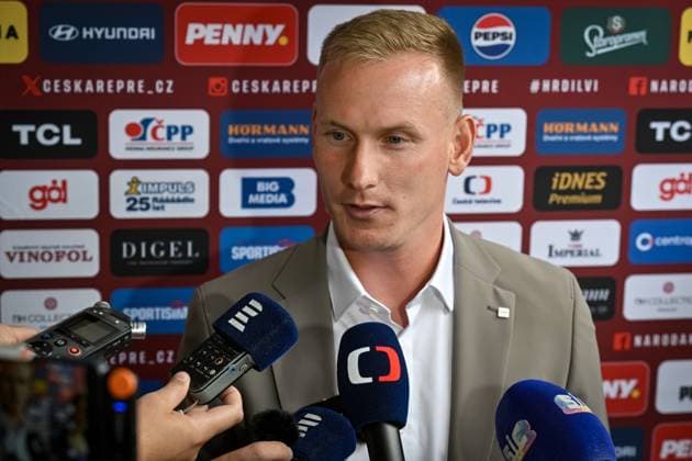 Midfielder Petr Sevcik speaks to reporters after the Czech national soccer team arrived at the European Championships, Norderstedt, Germany, June 13, 2024. (CTKxPhoto VitxSimanek) CTKPhotoP2024061305926  CTKPhotoP2024061305926