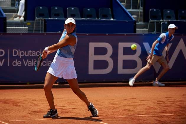 BBVA Open Internacional of Valencia on June 13, 2024 Leyre Romero Gormaz from Spain in action during the doubles match between Yvonne Cavalle-Reimers and Leyre Romero Gormaz from Spain against Alena Fomina-Klotz and Vivian Heisen from Germany (not pictured) during the BBVA Open Internacional of Valencia at Sporting Tennis Valencia. Yvonne Cavalle-Reimers and Leyre Romero Gormaz from Spain won 6-4, 6-4 Valencia Sporting Tenis Valencia Valencia Spain Copyright: xVicentexVidalx