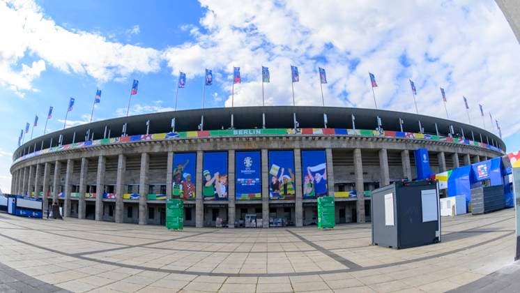 Blick auf das Stadion vor der UEFA EURO, EM, Europameisterschaft,Fussball 2024, Das Olympia - Stadion Berlin, vor Beginn der Fussball EM 2024 - UEFA, 13.06. 2024, Copyright: HMBxMedia UwexKoch