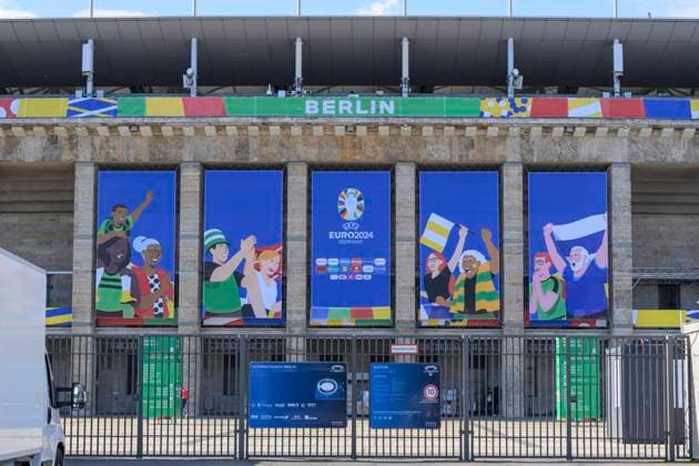 Blick auf das Stadion vor der UEFA EURO, EM, Europameisterschaft,Fussball 2024, Das Olympia - Stadion Berlin, vor Beginn der Fussball EM 2024 - UEFA, 13.06. 2024, Copyright: HMBxMedia UwexKoch