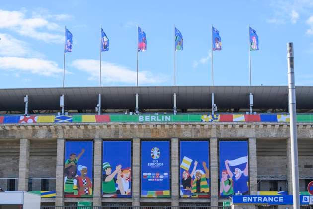 Blick auf das Stadion vor der UEFA EURO, EM, Europameisterschaft,Fussball 2024, Das Olympia - Stadion Berlin, vor Beginn der Fussball EM 2024 - UEFA, 13.06. 2024, Copyright: HMBxMedia UwexKoch