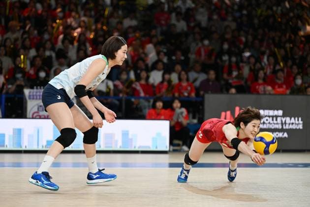Sport Bilder des Tages (L-R) Sarina Koga (JPN), Satomi Fukudome (JPN), JUNE 13, 2024 - Volleyball : FIVB Volleyball Nations League 2024 Women s Preliminary Round between Japan 2-3 Canada at West Japan General Exhibition Center, Fukuoka, Japan. Noxthirdxpartyxsales  (256273073)