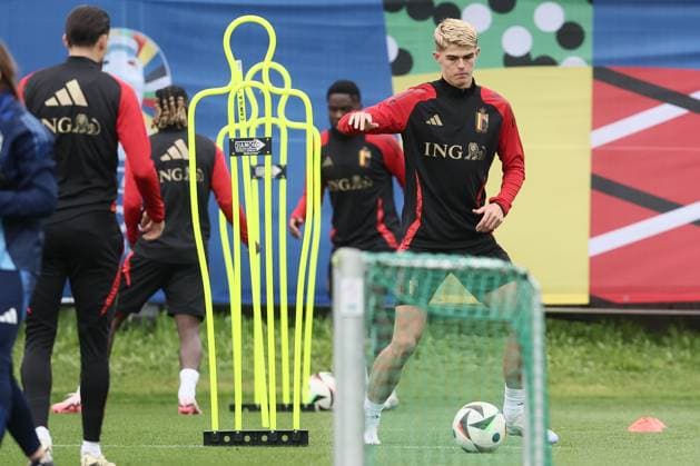 Belgium s Charles De Ketelaere pictured during a training session of Belgian national soccer team Red Devils, Friday 14 June 2024 at their base camp in Freiberg am Neckar, Germany, in preparation of the UEFA EURO, EM, Europameisterschaft,Fussball 2024 European Soccer Championships. The Red Devils play in Group F at the Euro 2024 European Championships in Germany. BRUNOxFAHY  x94517092x