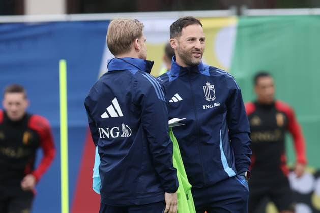 Belgium s head coach Domenico Tedesco pictured during a training session of Belgian national soccer team Red Devils, Friday 14 June 2024 at their base camp in Freiberg am Neckar, Germany, in preparation of the UEFA EURO, EM, Europameisterschaft,Fussball 2024 European Soccer Championships. The Red Devils play in Group F at the Euro 2024 European Championships in Germany. BRUNOxFAHY  x94517123x