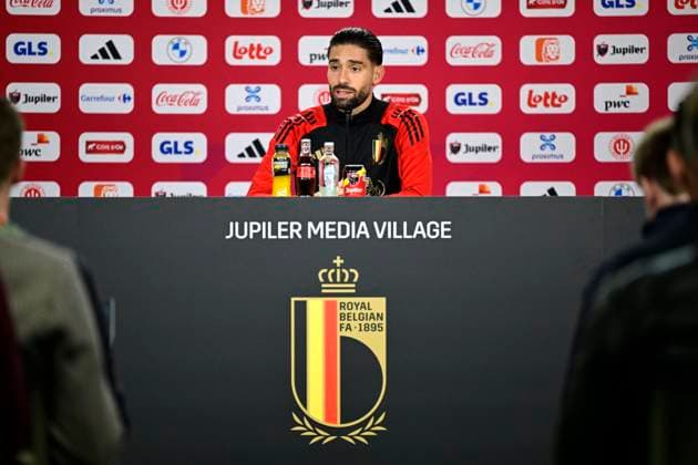 Belgium Media Activities UEFA EURO, EM, Europameisterschaft,Fussball 2024 14 06 2024 FREIBERG AM NECKA, GERMANY - JUNE 14 : Carrasco Yannick forward of Belgium talking to the press during a press conference, PK, Pressekonferenz of the Belgian Red Devils at the UEFA Euro 2024 European Football Championship tournament on June 14, 2024 in Freiberg am Necka, Germany, 14 06 2024 Freiberg am Necka Germany  Copyright: xPeterxDexVoechtx