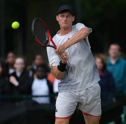 14th June 2024; Lexus Nottingham Tennis Centre, Nottingham, England; Rothesay Nottingham Open, Day 5; Billy Harris returns Joao Fonseca, mens singles  ActionPlus12654071 PaulxBonser