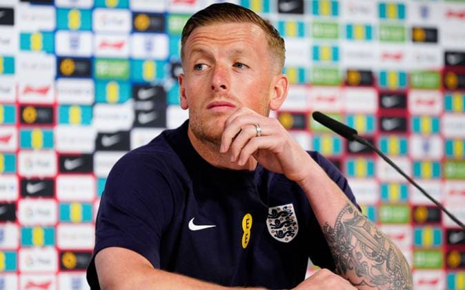 Sport Bilder des Tages Jordan Pickford of England press conference, PK, Pressekonferenz Serbia v England press conference, UEFA European Championship, EM, Europameisterschaft 2024, Football, Gelsenkirchen, Germany - 14 Jun 2024 EDITORIAL USE ONLY No use with unauthorised audio, video, data, fixture lists, club league logos or live services. Online in-match use limited to 120 images, no video emulation. No use in betting, games or single club league player publications. Copyright: xDavidxShopland Shutterstockx 14539728e