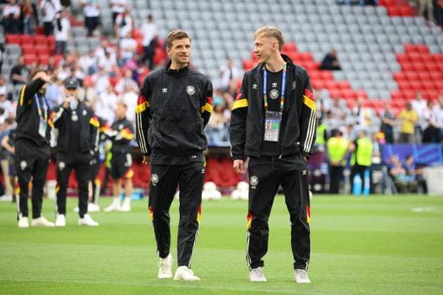 14.06.2024, Fussball, Herren, UEFA Europameisterschaft 2024, Eröffnungsspiel, Gruppe A, Deutschland - Schottland, Maximilan Beier (Deutschland), Thomas Mueller (Deutschland) München Allianz Arena Bayern Deutschland (DE) Copyright: xSebastianxBachx